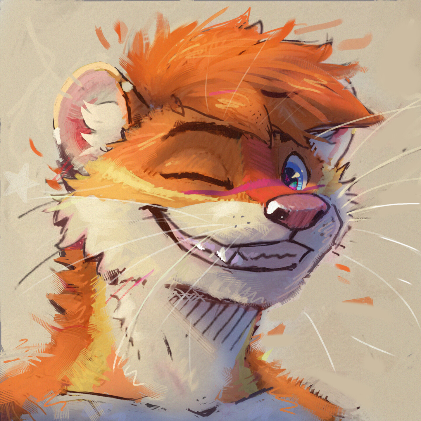 Painterly icon of Snipsel smiling and winking